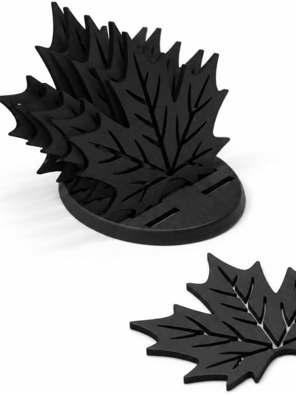 Maple Leaf Coaster Set with Matching Holder, Autumn Table Decor